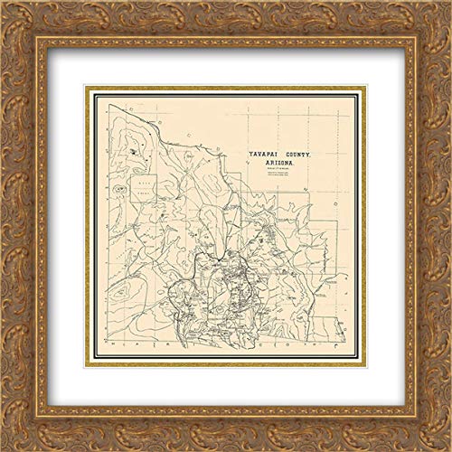 Vintage Haggott 1903 Yavapai Arizona Gold Ornate Framed Art Print - 15x15 Double Matted Museum Quality Wall Decor for Living Room, Office & Gallery Display