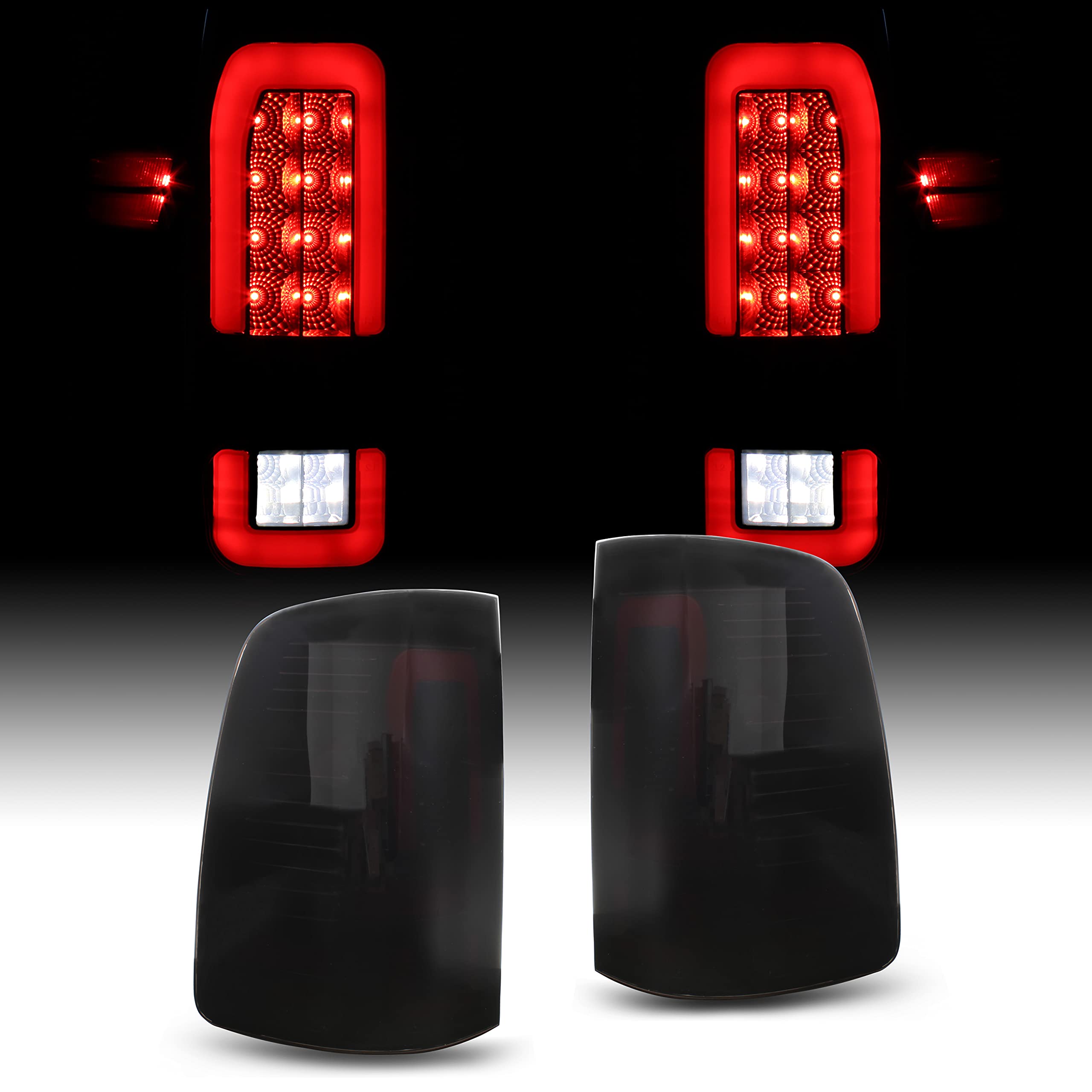 KEWISAUTO Full LED Tail Light for Dodge RAM 1500 2500 3500 2009-2018 - Smoked Rear Brake Light with Turn Signal & Running Lights - Direct Replacement IP67 Waterproof - Perfect for Off-Roading & Night Driving