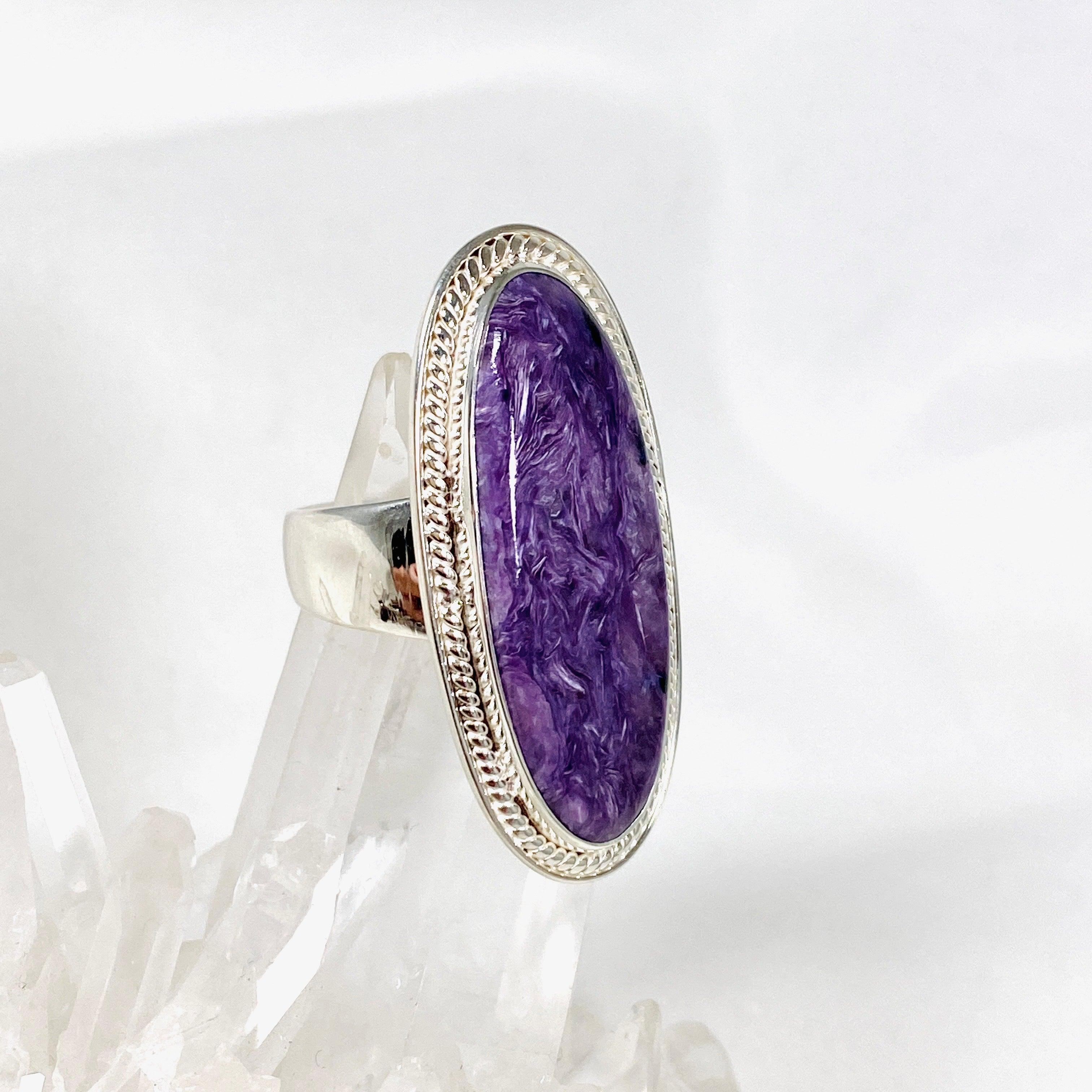 Charoite Oval Ring - Size 10 - KRGJ3049 - Elegant Purple Gemstone Jewelry for Women - Perfect for Weddings, Parties & Special Occasions