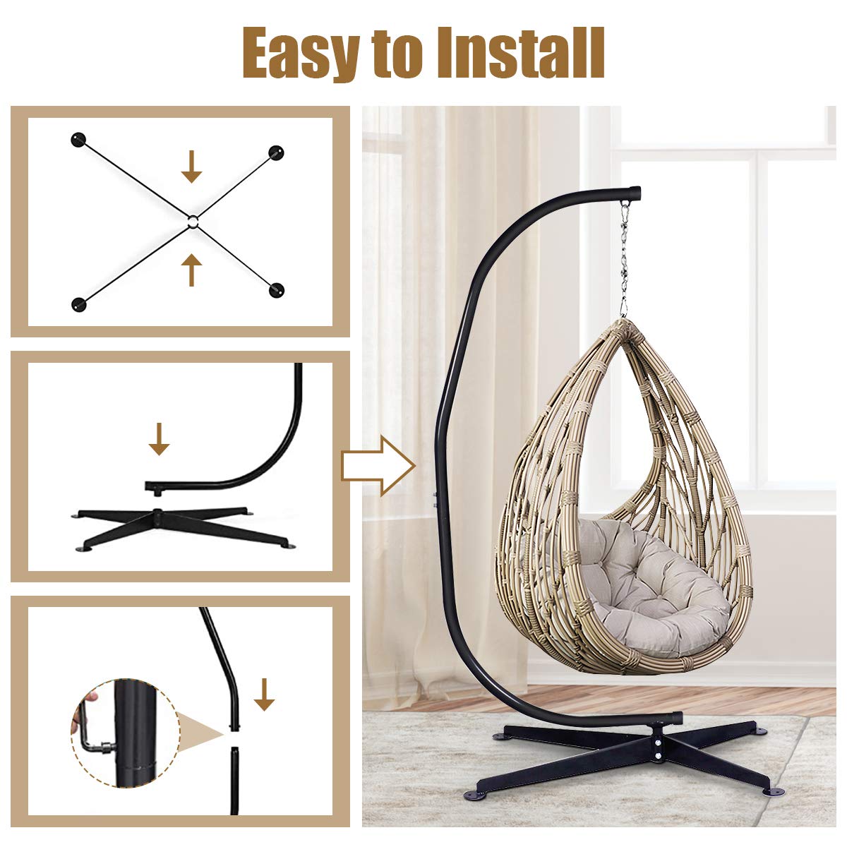 RELAX4LIFE Heavy Duty Portable Hammock Stand - Detachable C-Shaped Stand for Hanging Hammocks, Porch Swings & Outdoor Chairs | Indoor & Outdoor Use for Backyard, Patio, Camping & Relaxation