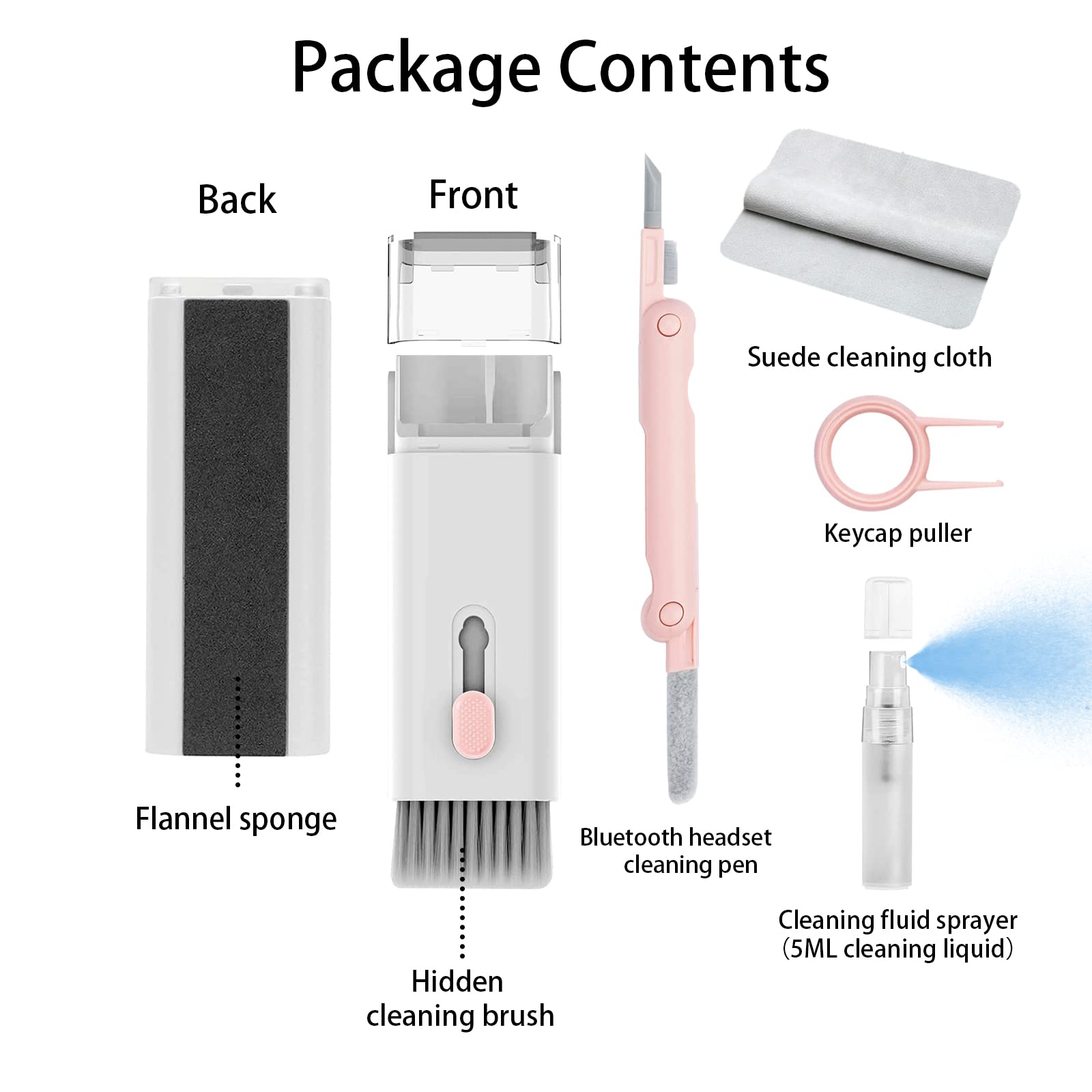 7-in-1 Electronic Cleaning Kit for Keyboards, Laptops, AirPods Pro, Phones & Screens - Includes Brush & Free Flannel Cloth (Pink) - Perfect for Home, Office & Travel Use