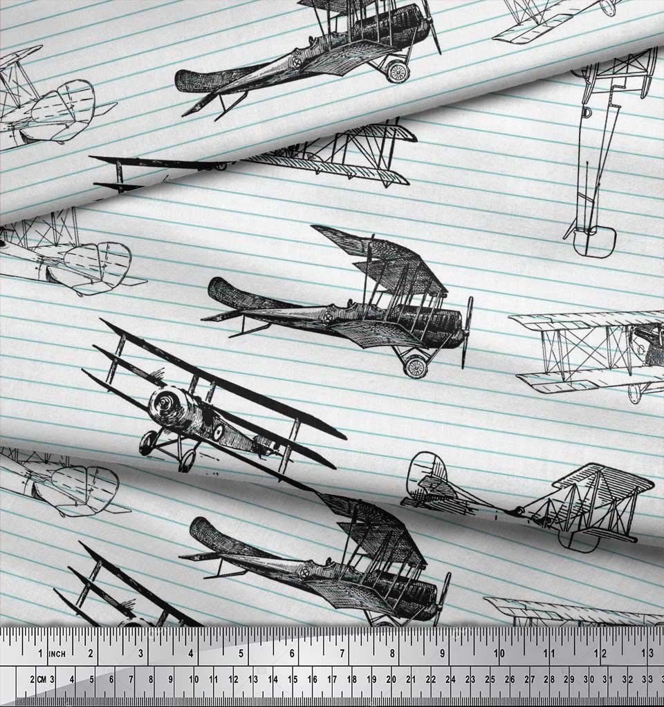 Soimoi Moss Georgette Brown Fabric by The Yard - 42 Inch Wide Striped Aviation Print Fabric for Dresses, Curtains & DIY Crafts - Lightweight Airplane Transport Pattern Material