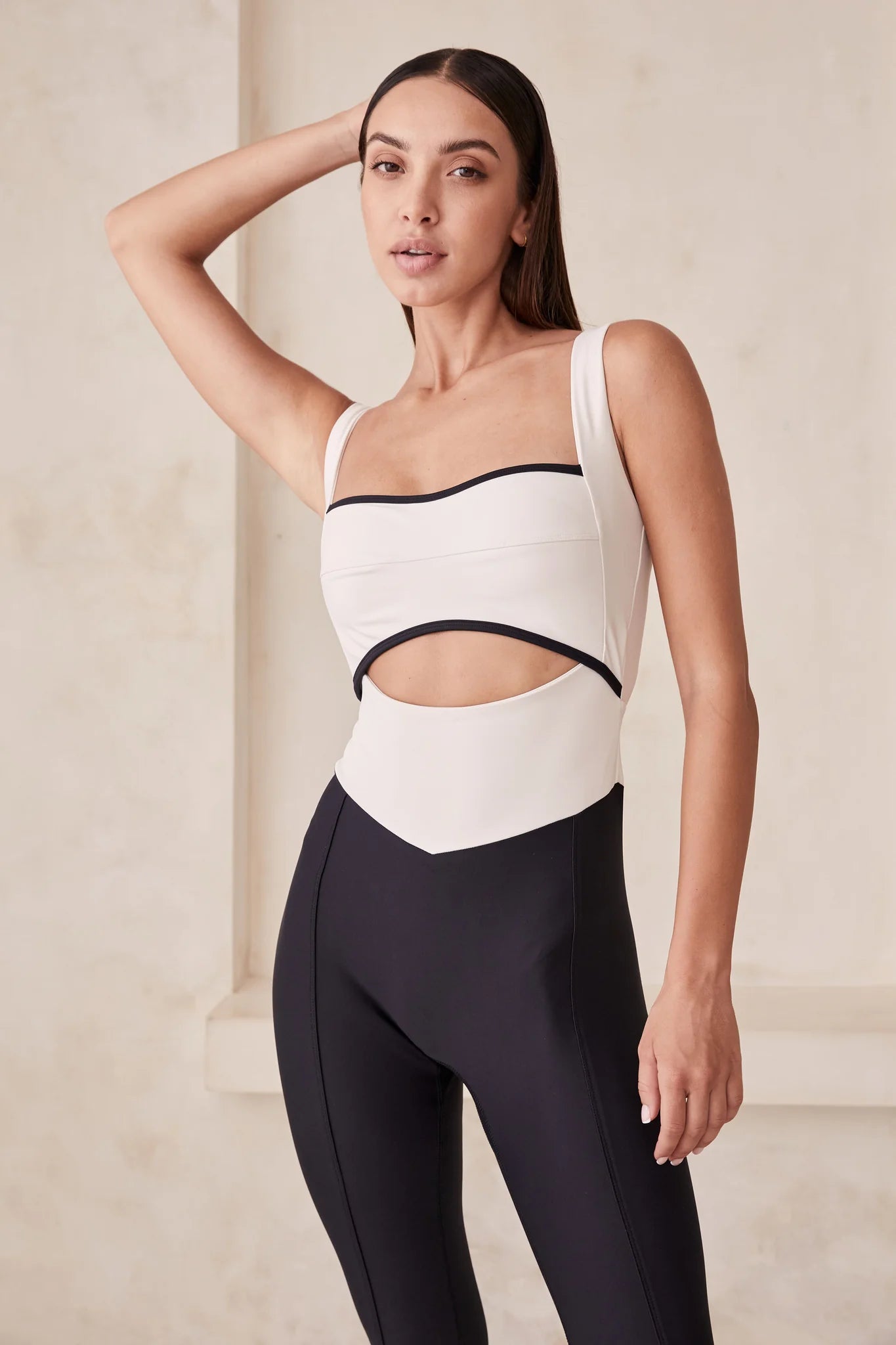 CAPRI CUTOUT BODYSUIT - Ivory & Black Women's Sexy Bodysuit for Night Out, Date Night, and Party Wear