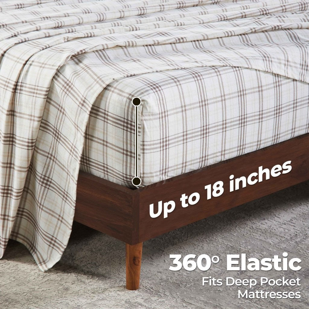 Soft Plaid Flannel Cotton Bed Sheet Set - Classic Farmhouse Style with Deep Pockets - Perfect for Cozy Winter Nights & Rustic Home Decor
