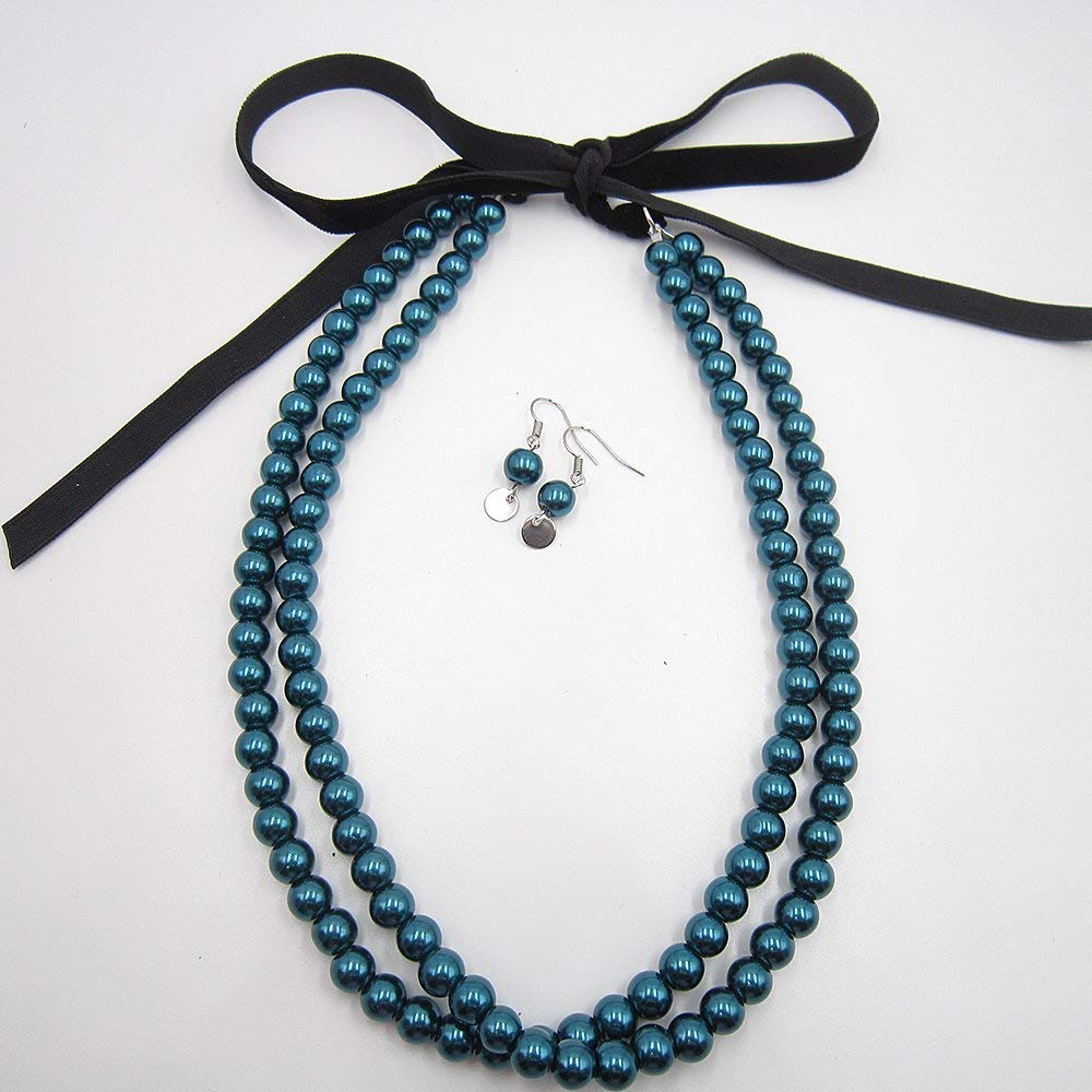 Elegant Multi-Strand Pearl Statement Necklace for Women - Navy Blue Bridal Jewelry, Perfect for Weddings, Bridesmaid Gifts & Special Occasions