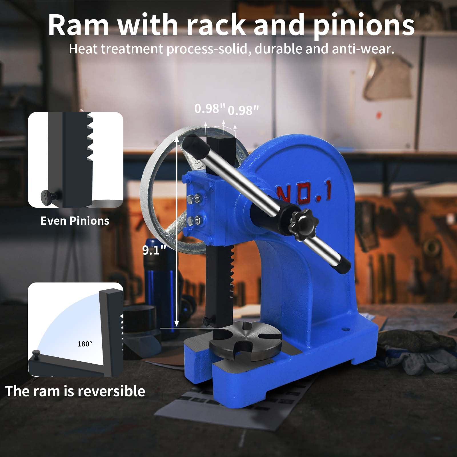 1 Ton Arbor Press with Ratchet Leverage & Handwheel - 5.5