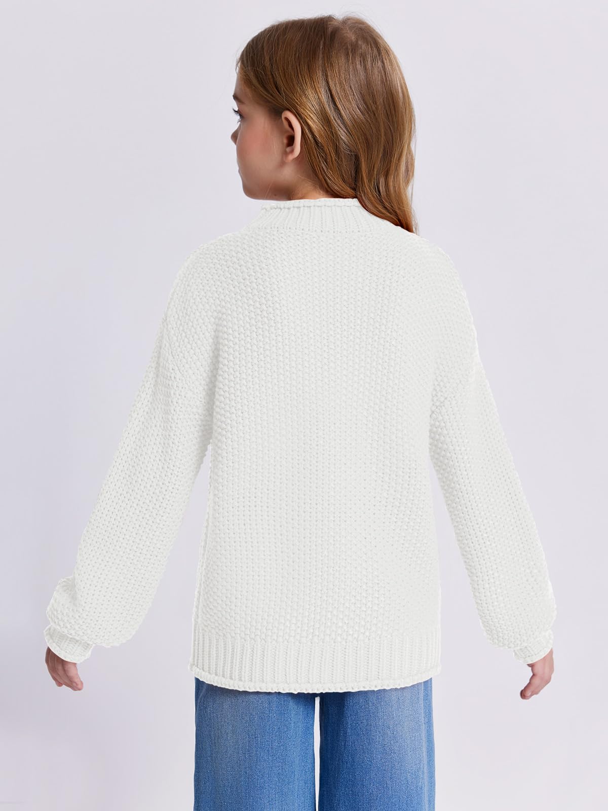 Imily Bela Girls Chunky Knit Turtleneck Sweater - Batwing Sleeve Pullover Jumper for Kids | Warm Winter Outfit for School, Playdates & Holiday Photos