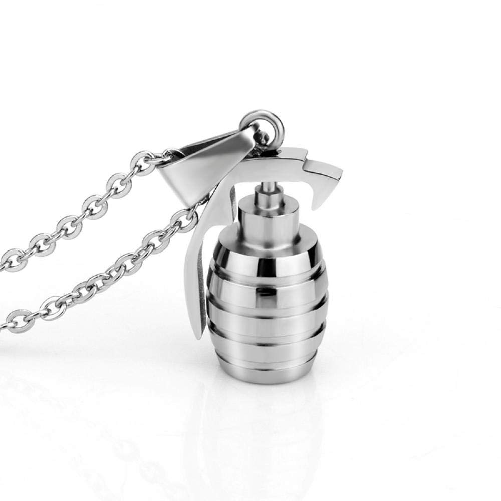 Hip Hop Hand Grenade Pendant Necklace for Men - Silver Adjustable Urn Ashes Amulet Jewelry - Perfect for Parties, Fashion & Hip Hop Style