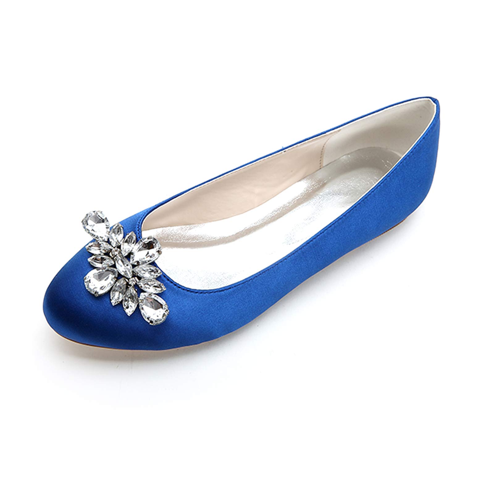 MGEM Women's Ballet Flats - Elegant Satin Closed Toe Slip-On Shoes with Rhinestone Decor for Bridal, Wedding & Party Occasions | Perfect for Dances, Formal Events & Special Celebrations