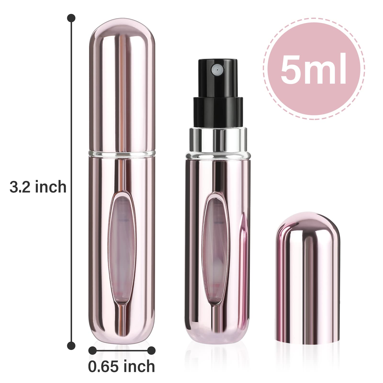 Scholazs 5ml Refillable Perfume Atomizer Bottle - Portable Travel Mini Spray Bottle for Cologne & Fragrance - Leak Proof Empty Perfume Dispenser for Women & Men - Perfect for Airplane Travel, Gym Bag & Purse Essentials
