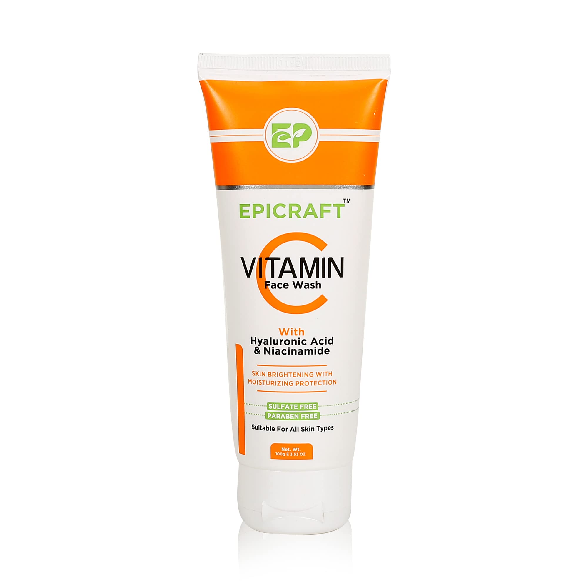 Epicraft Vitamin C Face Wash with Hyaluronic Acid & Niacinamide - Brightening & Rejuvenating Facial Cleanser for All Skin Types (Men & Women, 100g) - Perfect for Morning & Night Skincare Routine