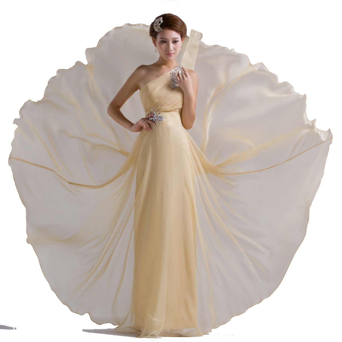 Elegant One-Shoulder Floor Length Beaded Chiffon Prom Dress for Women - Perfect for Homecoming, Evening Gala & Formal Events