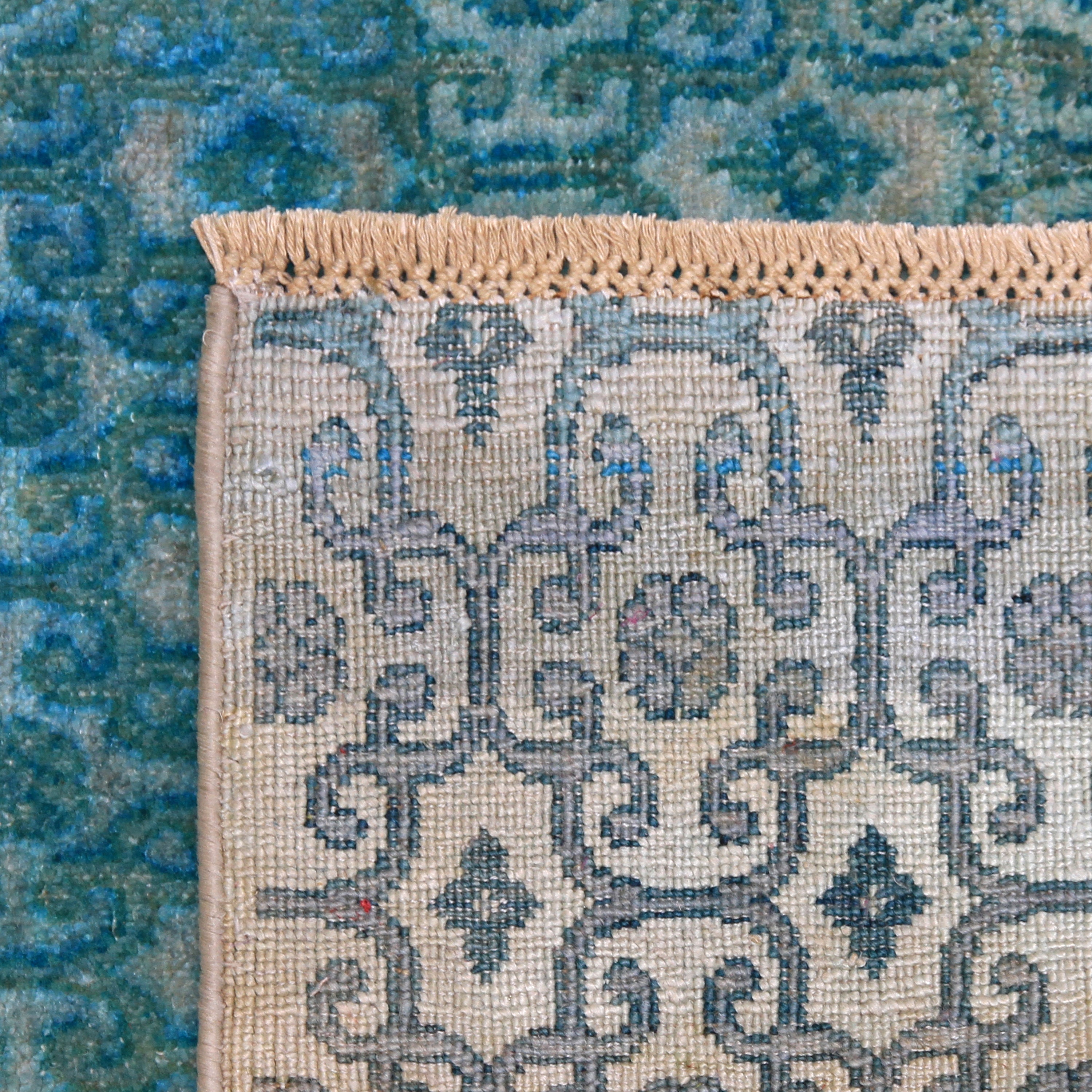 Blue Transitional Wool Silk Blend Runner Rug 2'11
