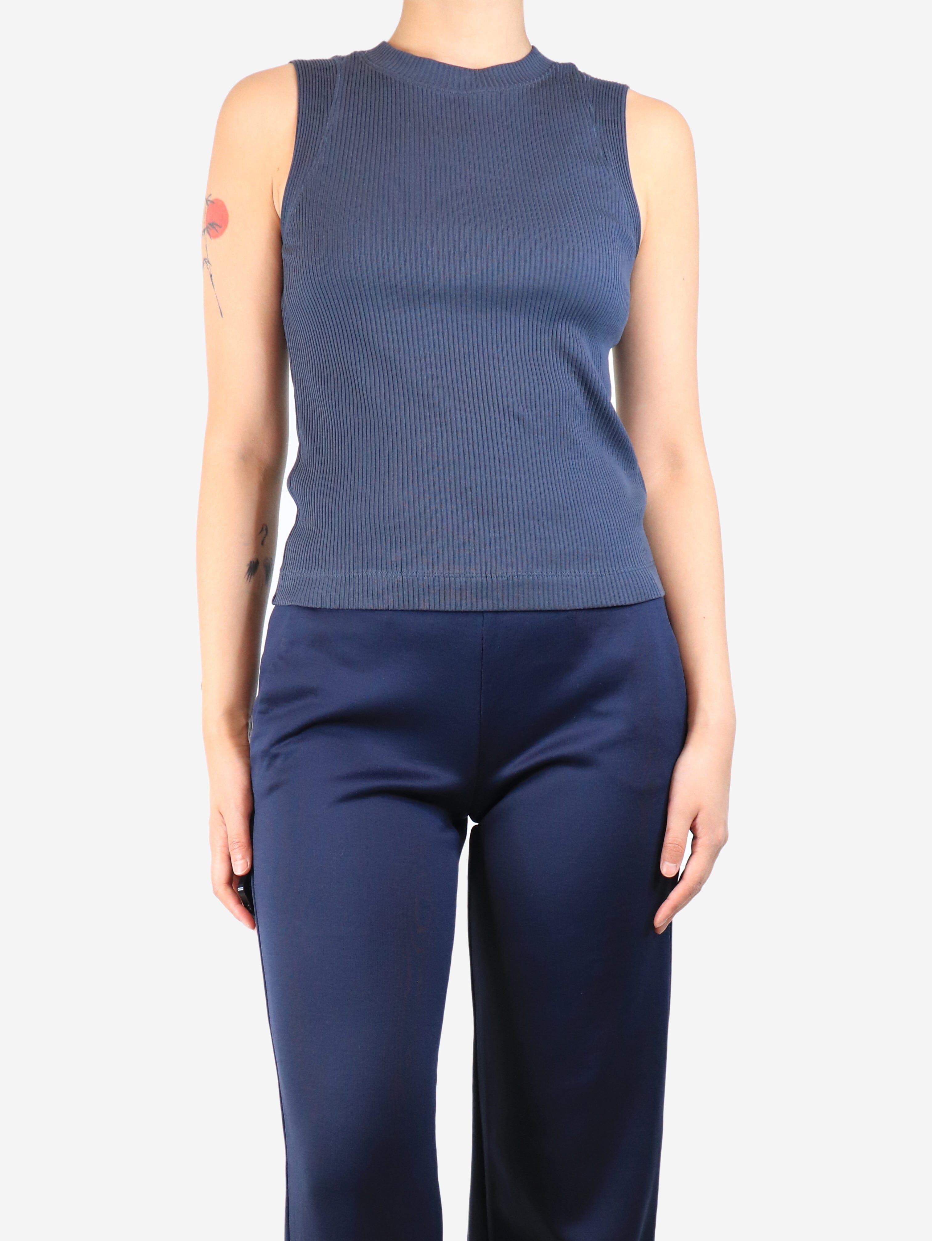 Blue Ribbed Cotton Tank Top for Women - Size M | Soft & Comfortable Summer Sleeveless Shirt | Perfect for Casual Wear, Beach Outfits & Layering