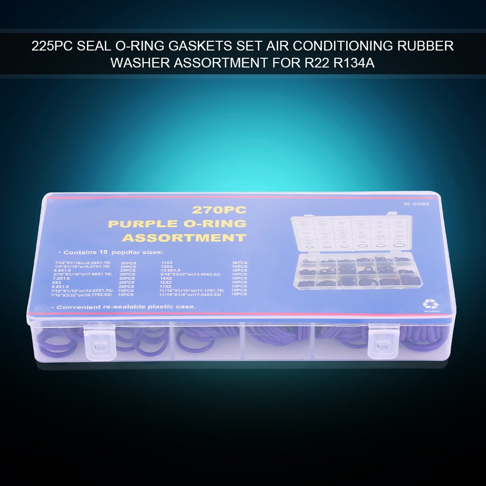 18 Sizes 270Pcs AC Rubber Gasket Kit - Universal Car Air Conditioning Compressor Seal Repair Set for Auto Vehicle Maintenance | HVAC System & AC Unit Repair Accessories