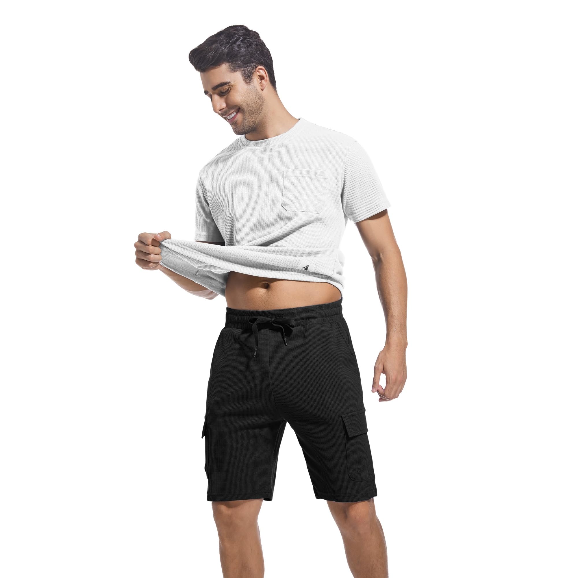 ANOTWENER Men's 2-Piece Summer Outfit - Soft Waffle Knit T-Shirt & Breathable Shorts Set for Beach Vacation, Pool Party & Casual Wear