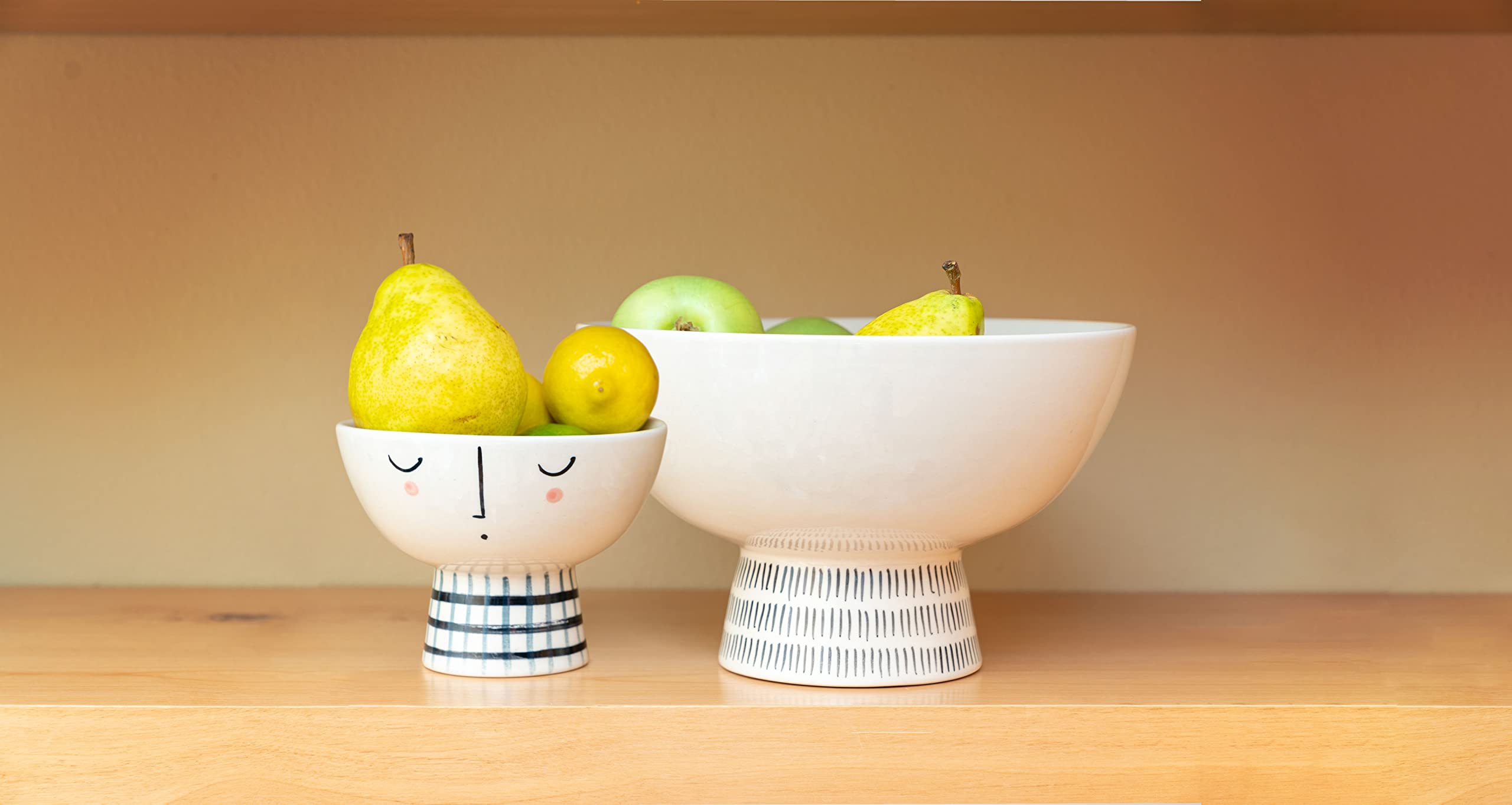 Karma Gifts Large White Fruit Bowl - Elegant Footed Serving Bowl for Fruits, Snacks & Centerpiece | Perfect for Dining Table Decor, Kitchen Storage & Party Serving