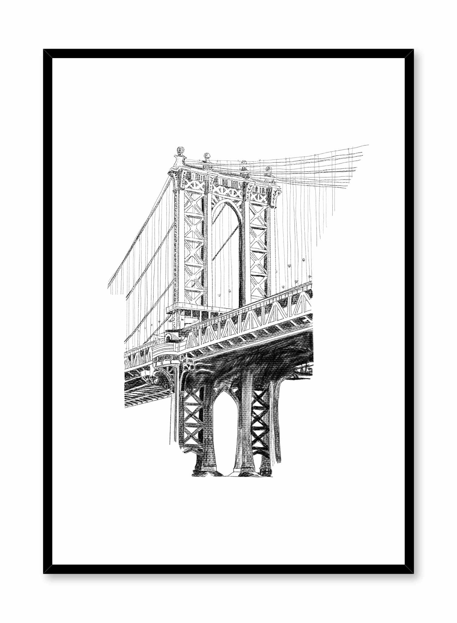 Manhattan Bridge Art Print Poster - Vintage New York City Skyline Wall Decor for Home, Office & Gifts