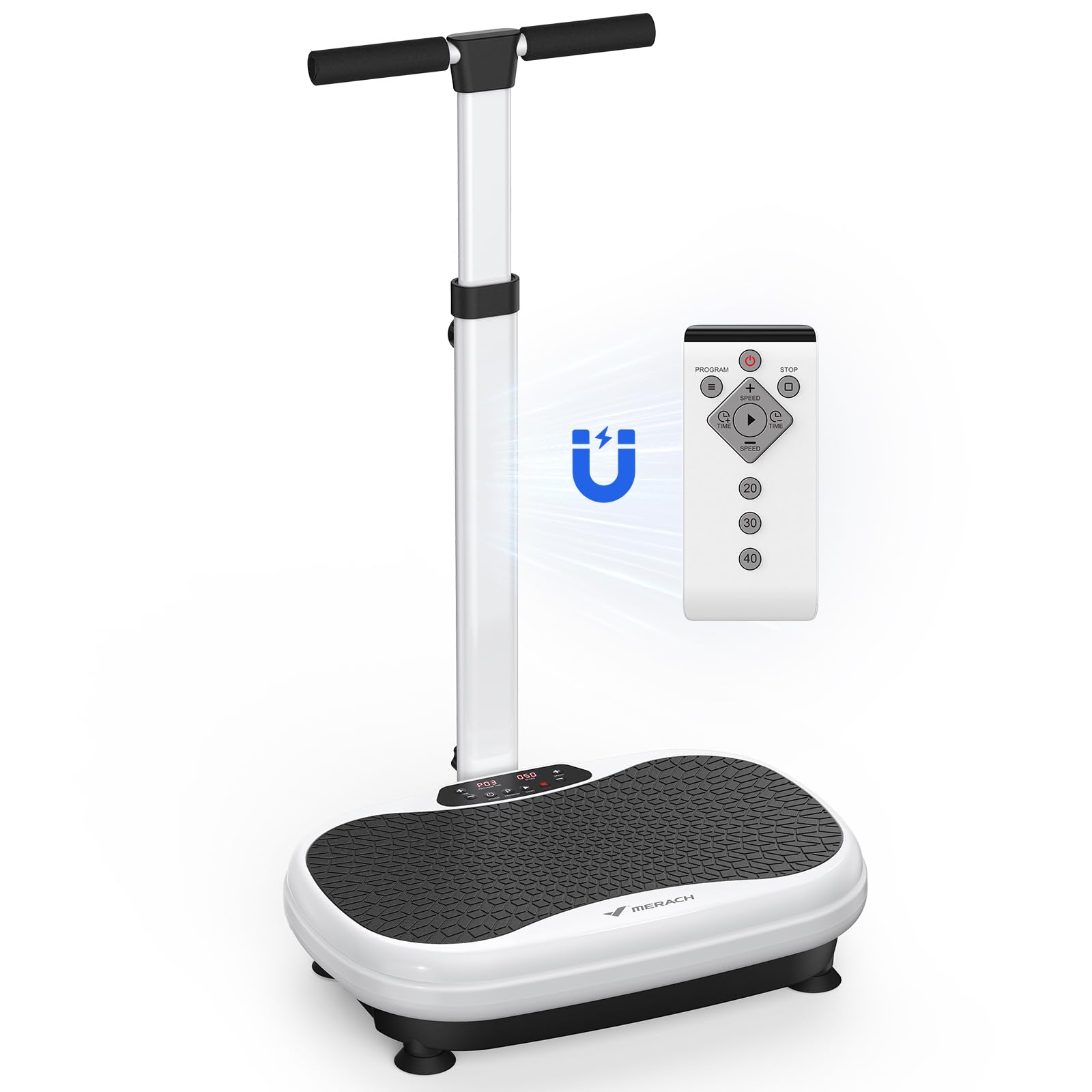 MERACH Vibration Plate Exercise Machine with Handrails - Full Body Workout Platform for Weight Loss & Toning at Home | Ideal for Home Gym, Physical Therapy & Fitness Enthusiasts (Men & Women)