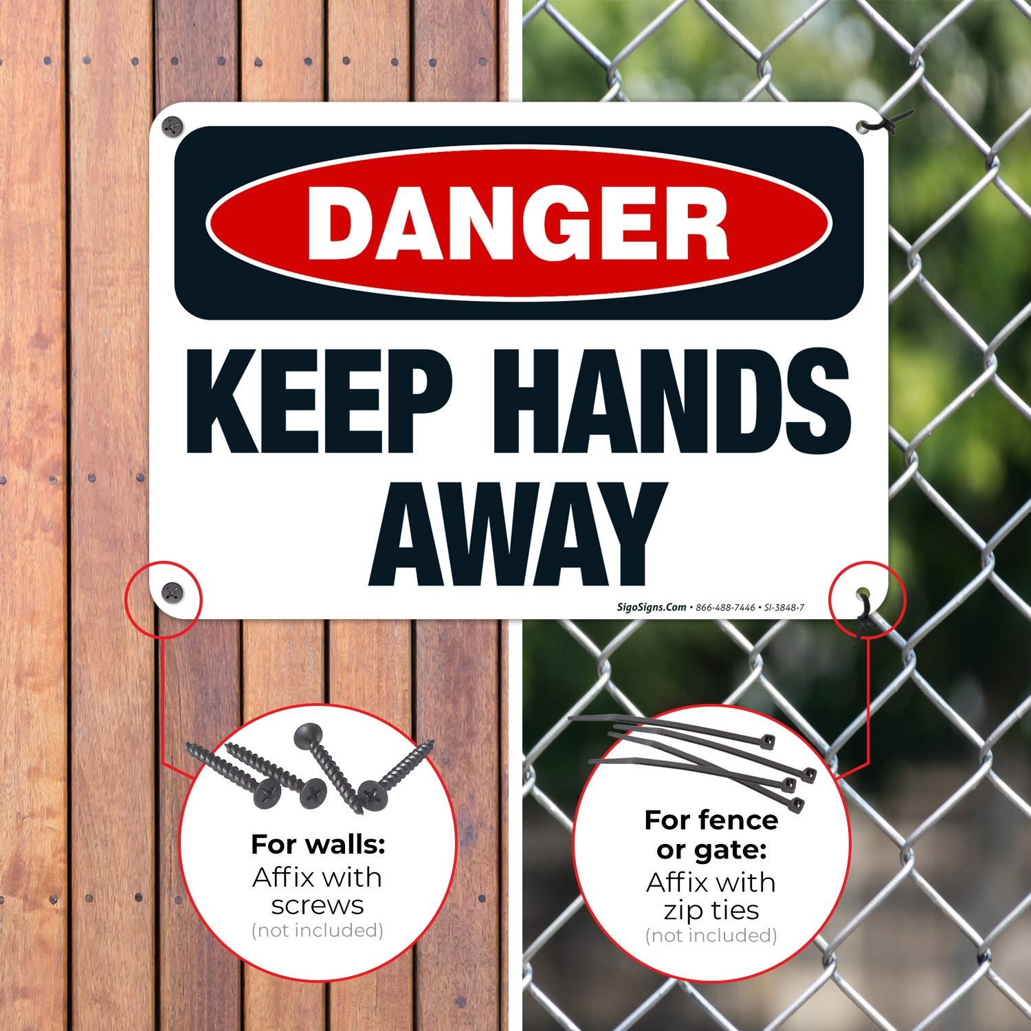 Danger Keep Hands Away Sign - OSHA Compliant 10x7 Inches Rust-Free .040 Aluminum Safety Sign - Fade Resistant for Indoor & Outdoor Use - Made in USA - Perfect for Construction Sites, Warehouses & Hazardous Areas