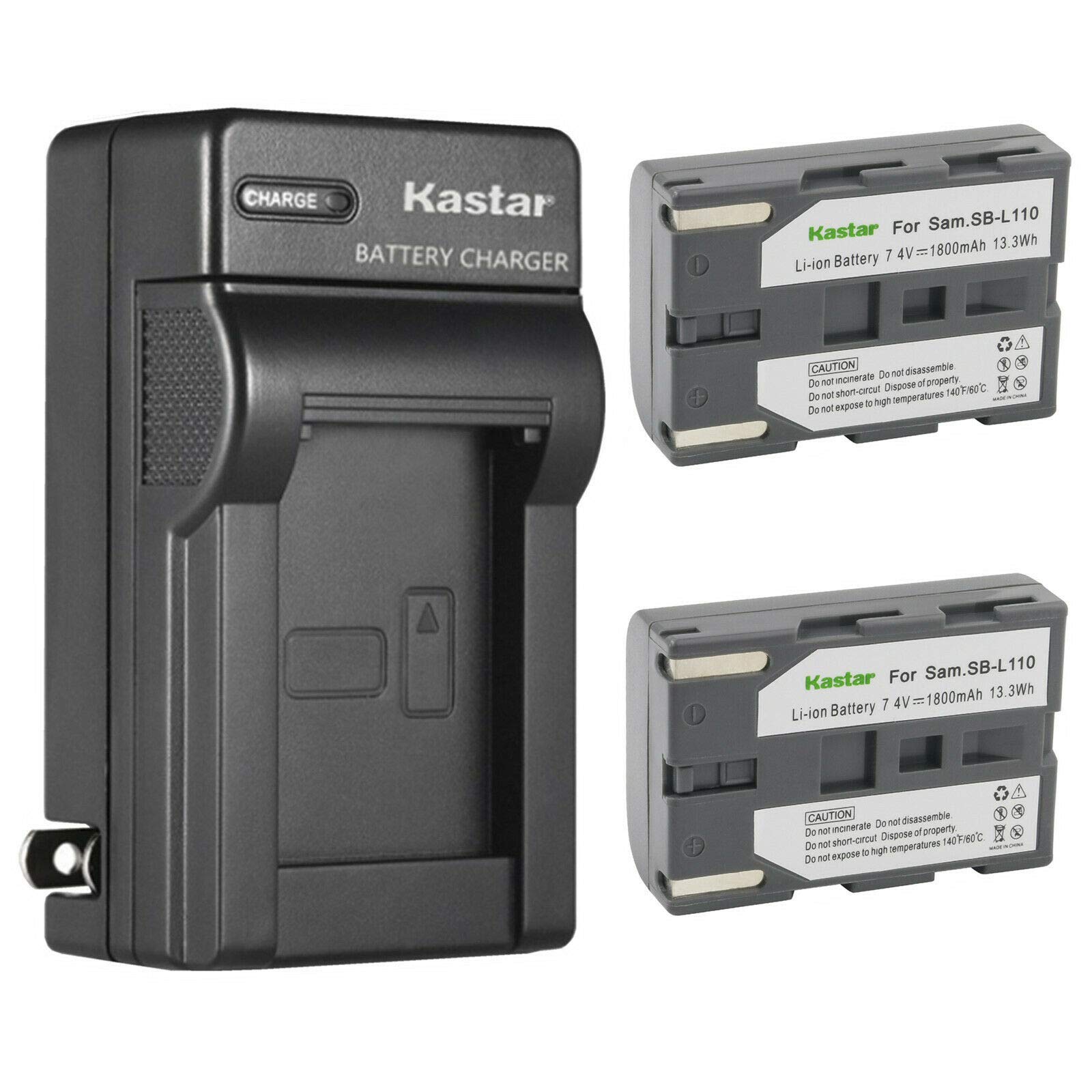 Kastar 2-Pack SB-L110 Replacement Battery & AC Wall Charger for Samsung VP-D250/D26/D270/D30/D301/D303/D305/D307/D31/D323/D323i/D325/D327/D327i Camcorders - Perfect for Travel, Home Videos & Professional Recording