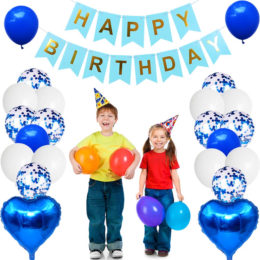 6th Birthday Party Decorations Kit - Blue Foil Balloons, Happy Birthday Banner, White & Blue Confetti & Star Balloons - Perfect for Girls & Boys Birthday Celebrations - Ideal for Home Parties, School Events & Birthday Photos