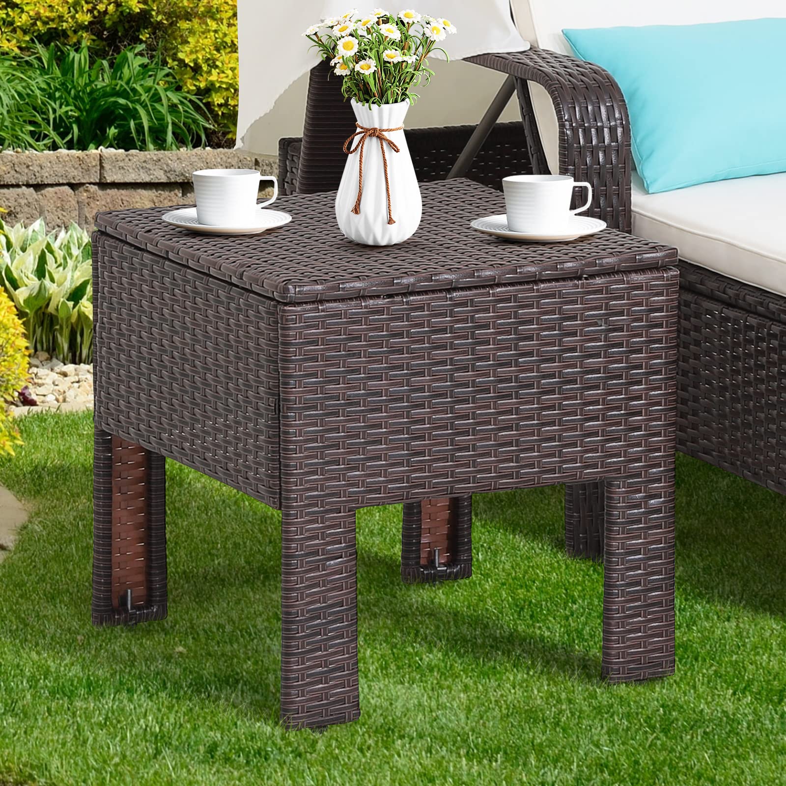 Tangkula Outdoor Chaise Lounge Chair Set with Folding Canopy & Adjustable Backrest - Patio Rattan Recliner with Cushion & Side Table - Perfect for Poolside Relaxation, Backyard Lounging & Beach Vacation