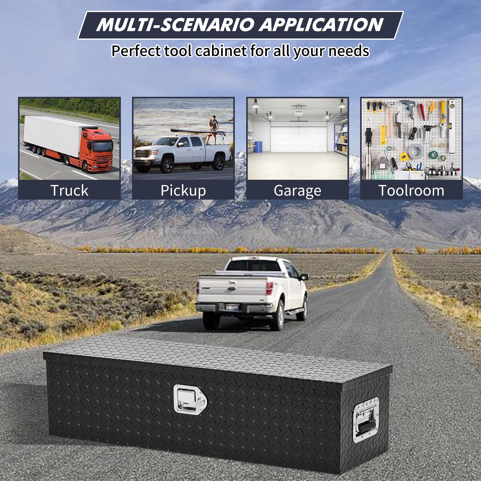 Garvee 48 Inch Aluminum Truck Tool Box with Sliding Shelf - Diamond Plate Tool Storage Box for Pickup, Trailer & Work Trucks | Lockable Side Handle & 2 Keys Included | Heavy Duty Organization for Construction, Landscaping & Roadside Emergencies