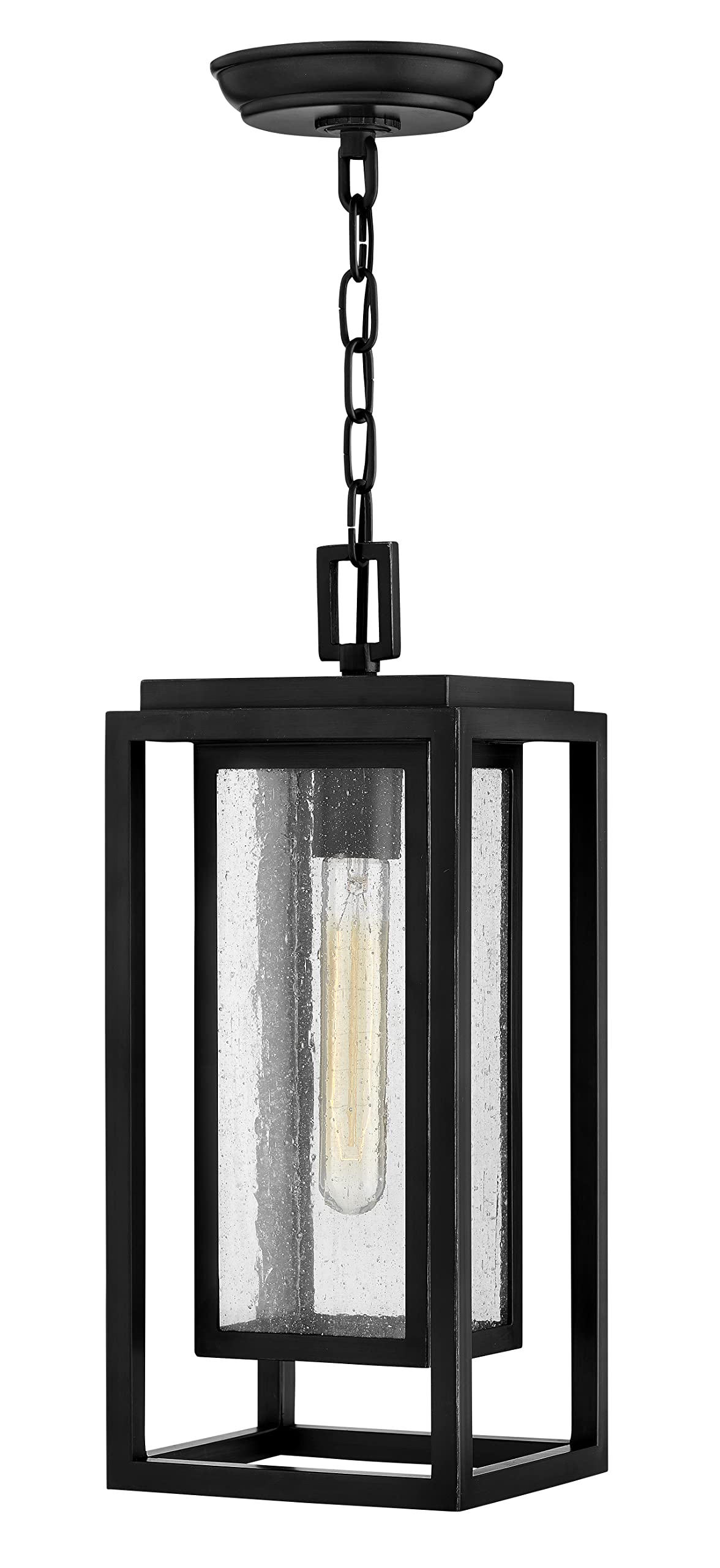 Hinkley Republic Medium Hanging Outdoor LED Lantern - Low Voltage, Composite Material, Clear Seedy Glass Panes, Weather-Resistant Black Finish - Perfect for Porch, Patio, Garden & Entryway Lighting