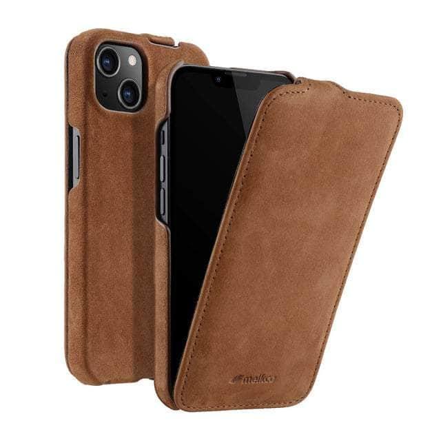 Genuine Leather Vertical Open Wallet Case for iPhone 13 Pro - Slim Business Card Holder & RFID Protection - Perfect for Office, Travel and Daily Use