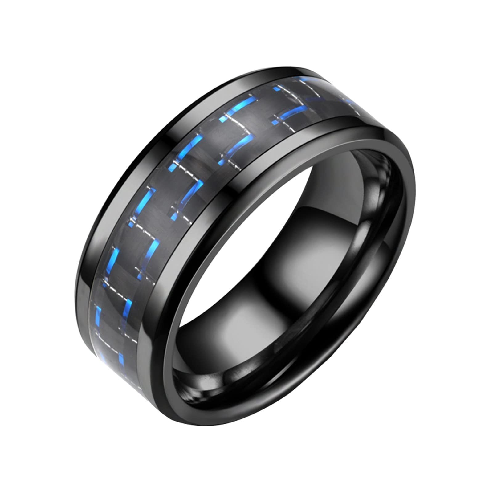 Stainless Steel Spinner Rings for Men & Women - Anxiety Relief & Wedding Band Set (Size 6-12) - Wide Black & Blue Cool Rings for Stress Relief, Fidgeting & Everyday Wear