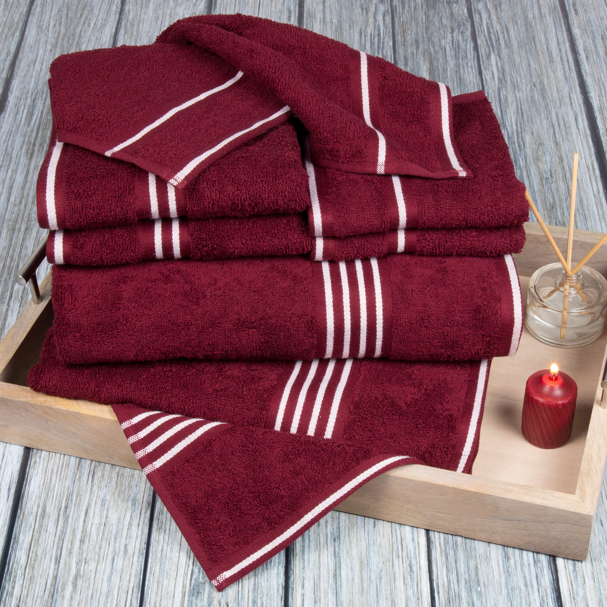 Premium 8-Piece Cotton Bath Towel Set - 2 Bath Towels, 2 Hand Towels, 2 Washcloths & 2 Fingertip Towels for Spa, Bathroom & Luxury Home Decor - Soft & Absorbent by Lavish Home (Burgundy)