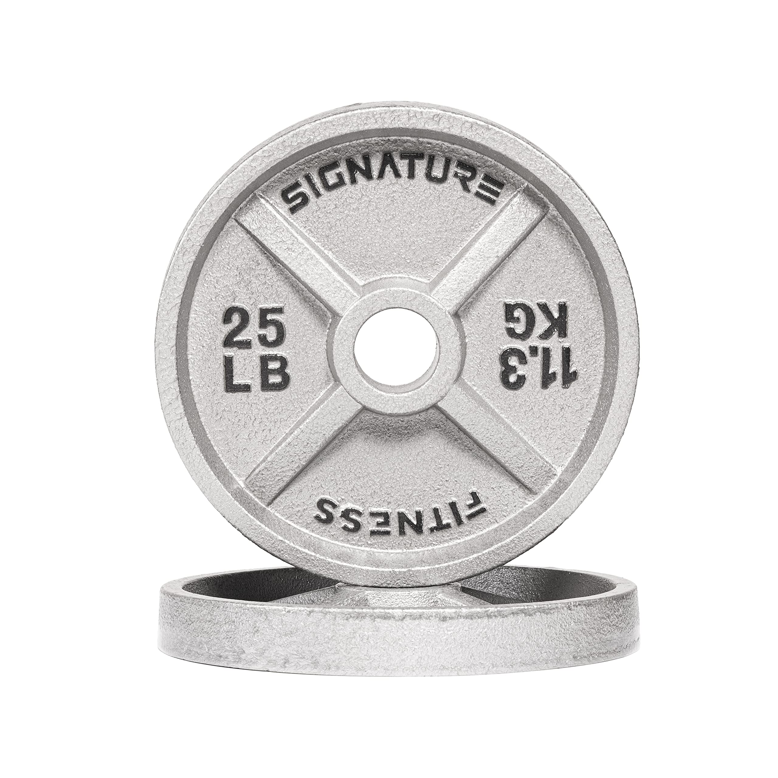 Signature Fitness Deep Dish 2-Inch Olympic Cast Iron Weight Plates with E-Coating - Durable Gym & Home Workout Equipment for Strength Training & Weightlifting