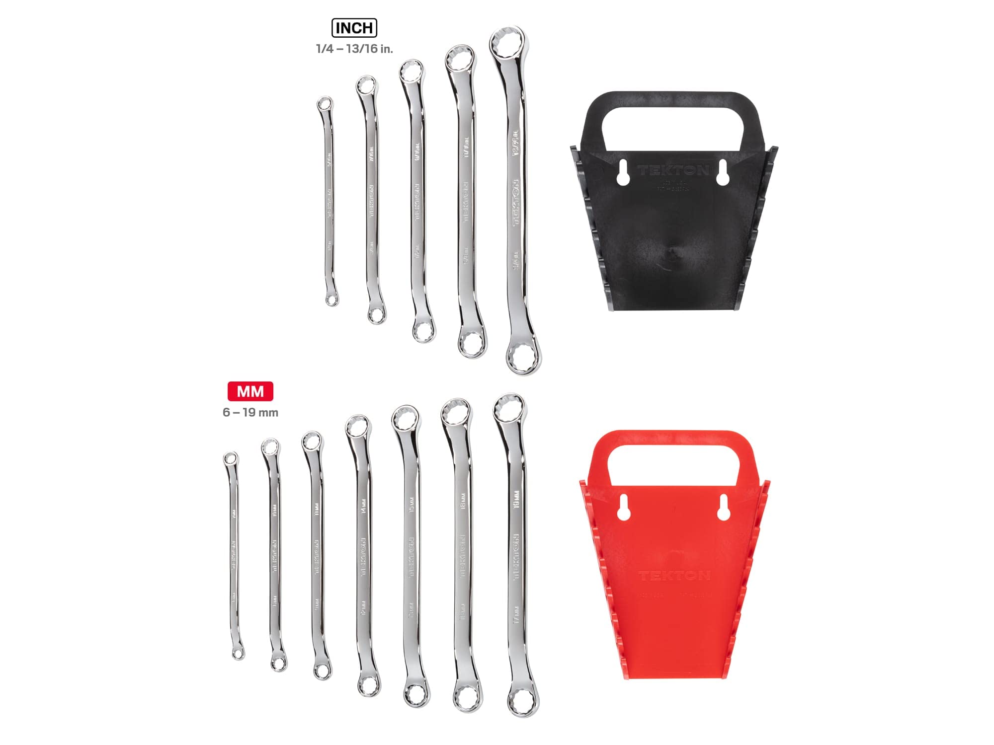 TEKTON 45-Degree Offset Box End Wrench Set - 12-Piece (1/4-13/16 in., 6-19 mm) with Holder | WBE91301 - Perfect for Automotive Repair, Machinery Maintenance & Tight Spaces