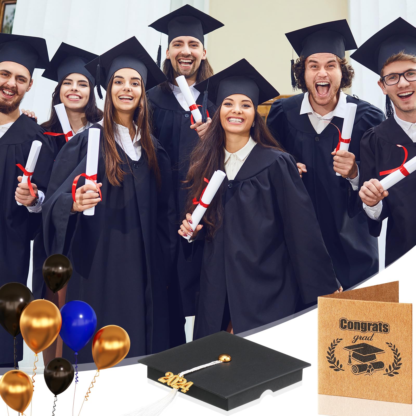 12 Pack 2024 Graduation Gift Card Box Set - 6 Cap Shaped Boxes & 6 Graduation Cards with Tassel - Perfect for Jewelry, Bracelets & Cash Gifts - Great for High School & College Graduation Parties, Ceremony Decorations & Congratulations Gifts