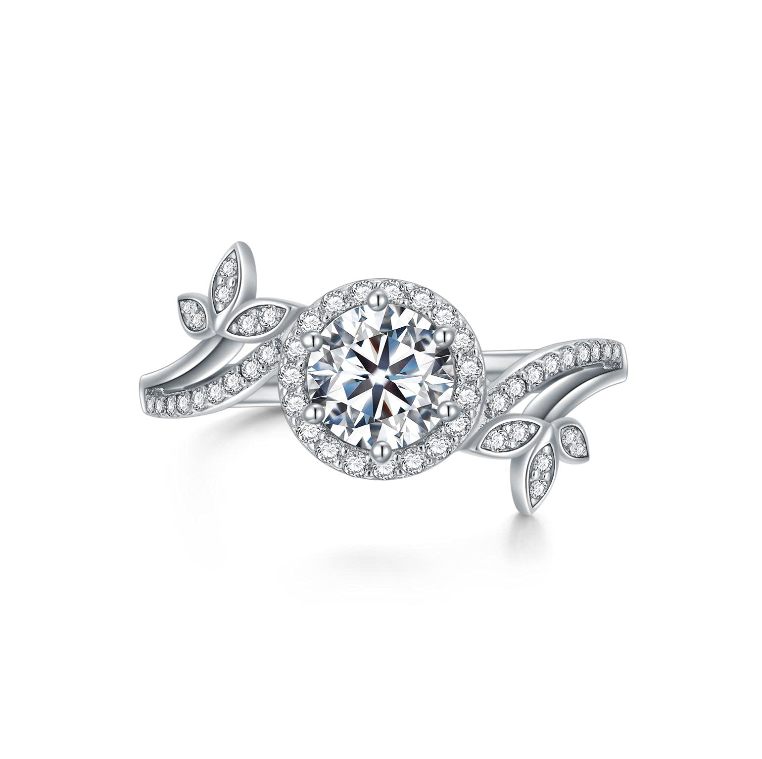 1.38 Carat (ctw) D-VVS1 Moissanite Engagement Ring for Women - Platinum Plated Sterling Silver Wedding Band, Elegant Bridal Jewelry Gift for Anniversary, Proposal & Special Occasions