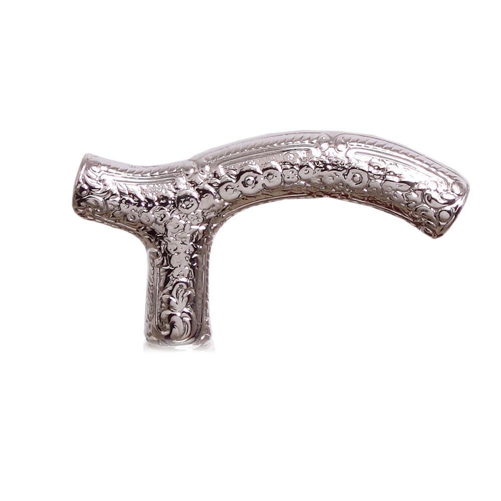Embossed Fritz Petite Nickel Plated Italian Cane with Custom Handle, Shaft & Collar - Elegant Walking Stick for Seniors & Fashion Accessory