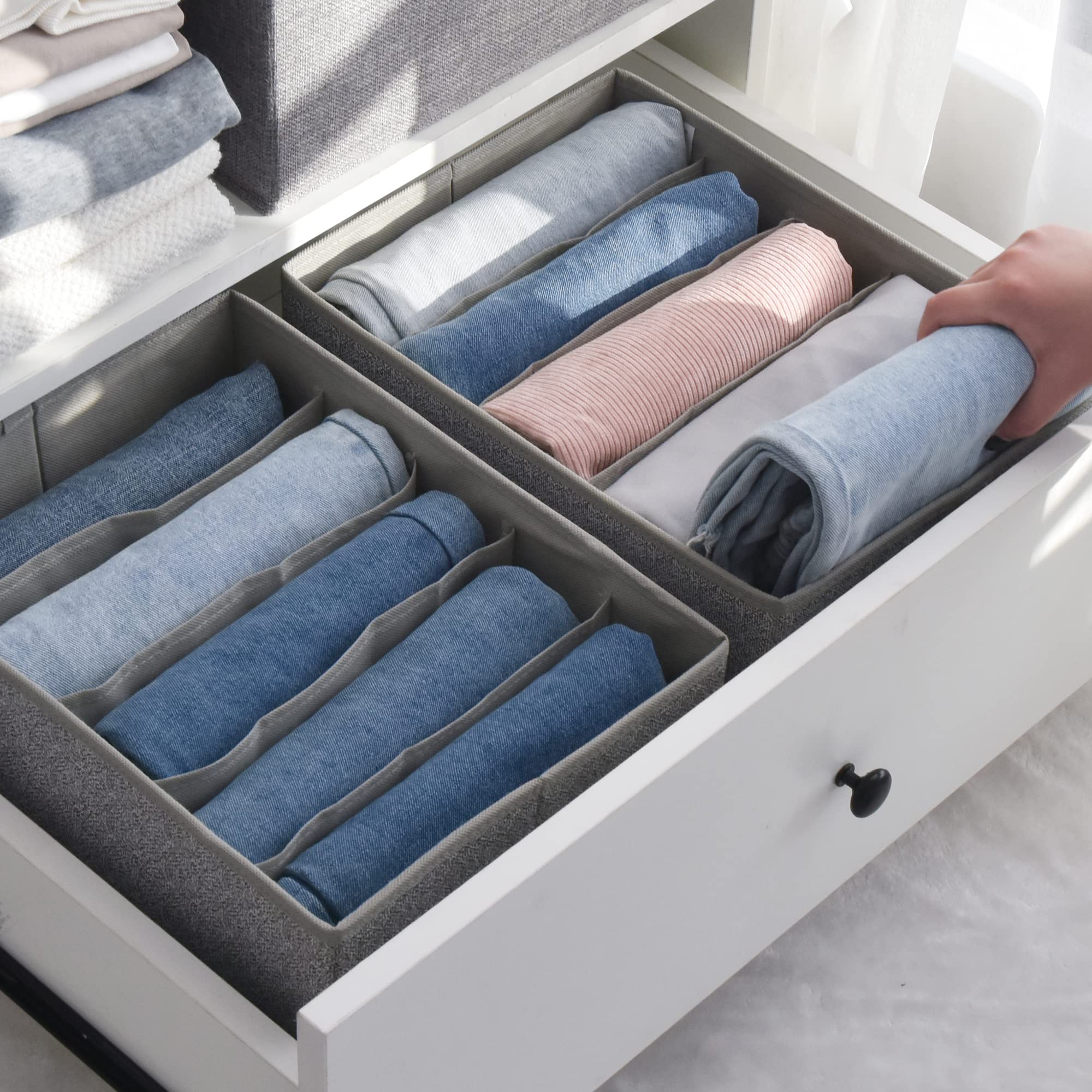 GRANNY SAYS 5-Grid Clothes Organizer for Folded Clothing & Jeans - Gray Wardrobe & Drawer Storage Solution (2-Pack) | Perfect for Closet Organization, Travel Packing & Home Decluttering