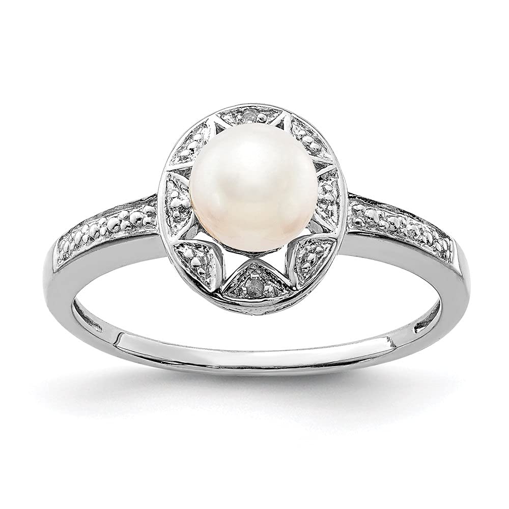 Diamond2Deal 925 Sterling Silver Diamond & Pearl Ring - Size 9 (0.01ct) - Elegant Jewelry for Weddings, Anniversaries & Special Occasions