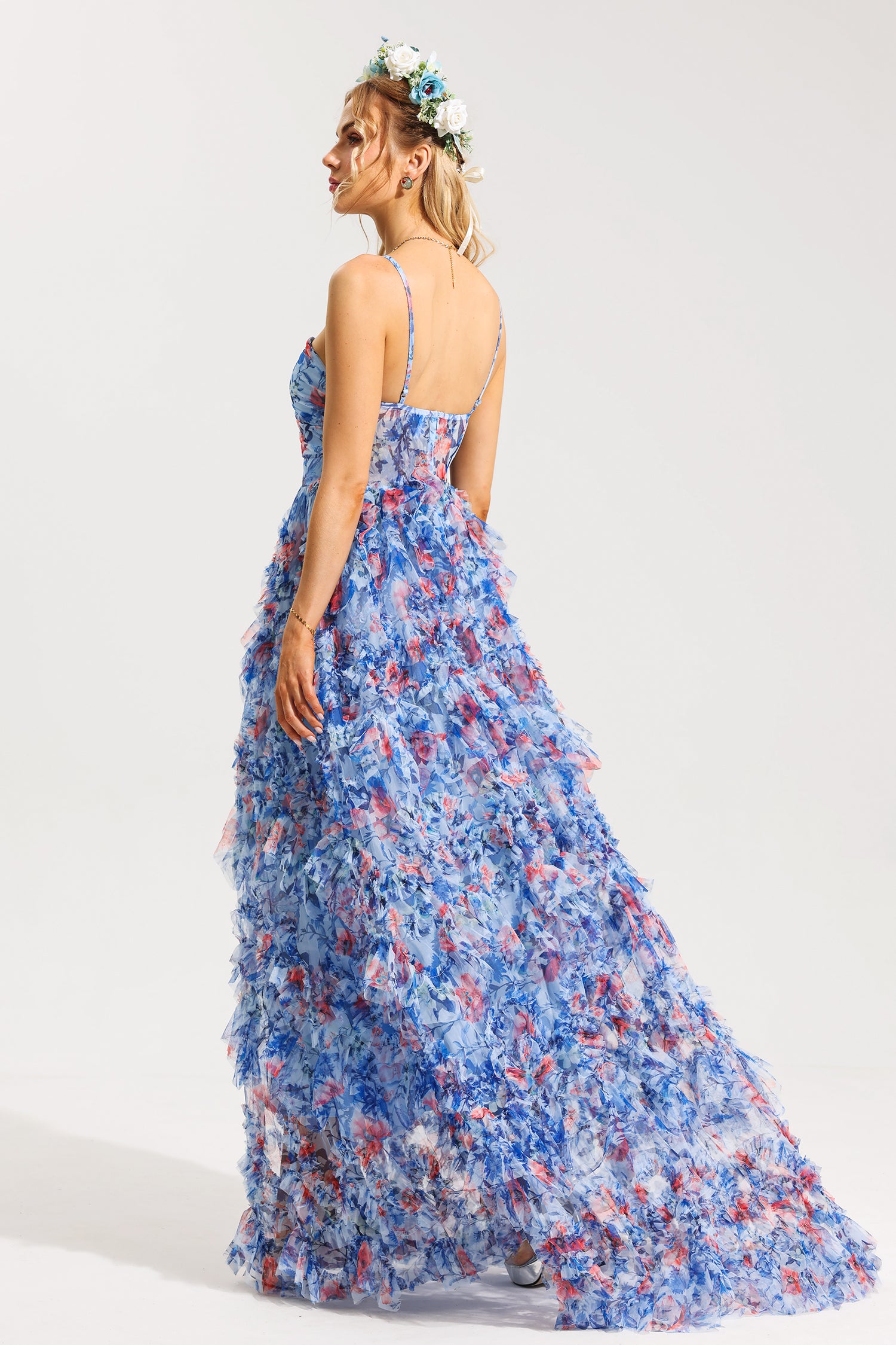 Elegant 3D Floral Print Halter Neck Frill Maxi Dress for Women - Perfect for Summer Weddings, Beach Vacations & Boho Parties