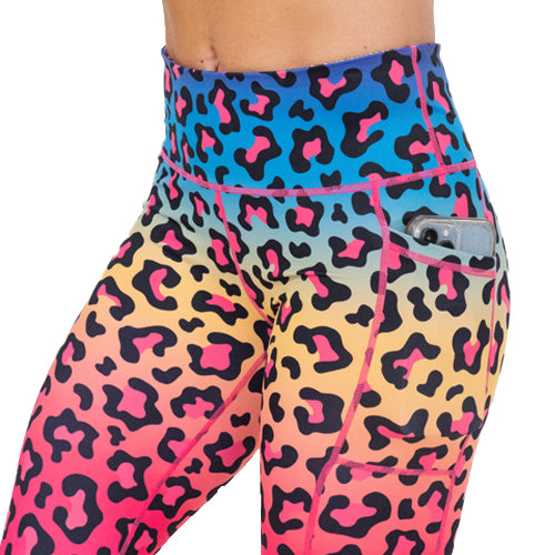 Rainbow Leopard Print Yoga Pants for Women - High Waisted Stretchy Workout Leggings - Gym, Running, Lounge & Casual Wear