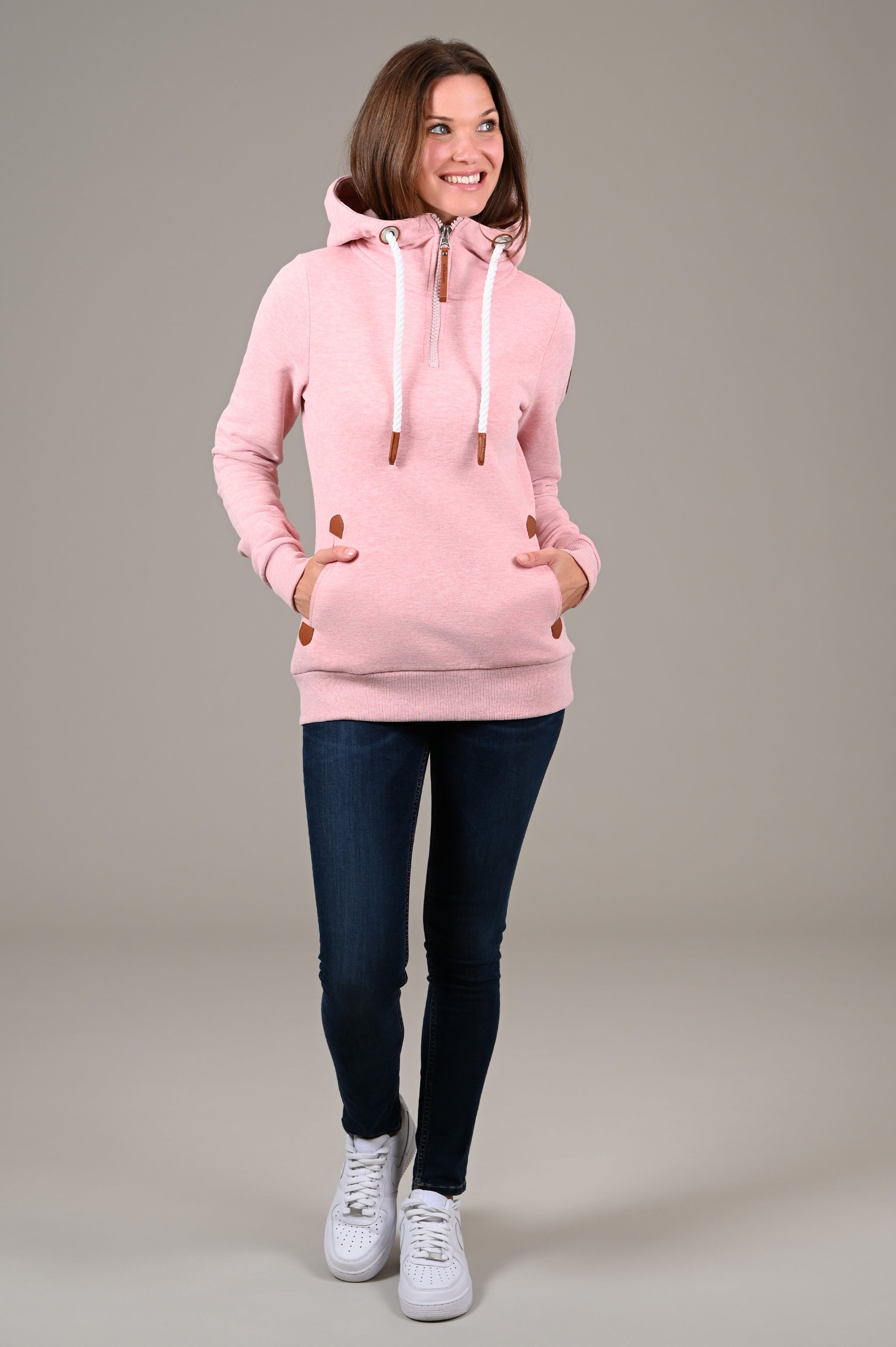 Ivy Half Zip Heather Pink Hoodie for Women - Soft Fleece Pullover Sweatshirt for Casual Wear, Gym & Outdoor Activities