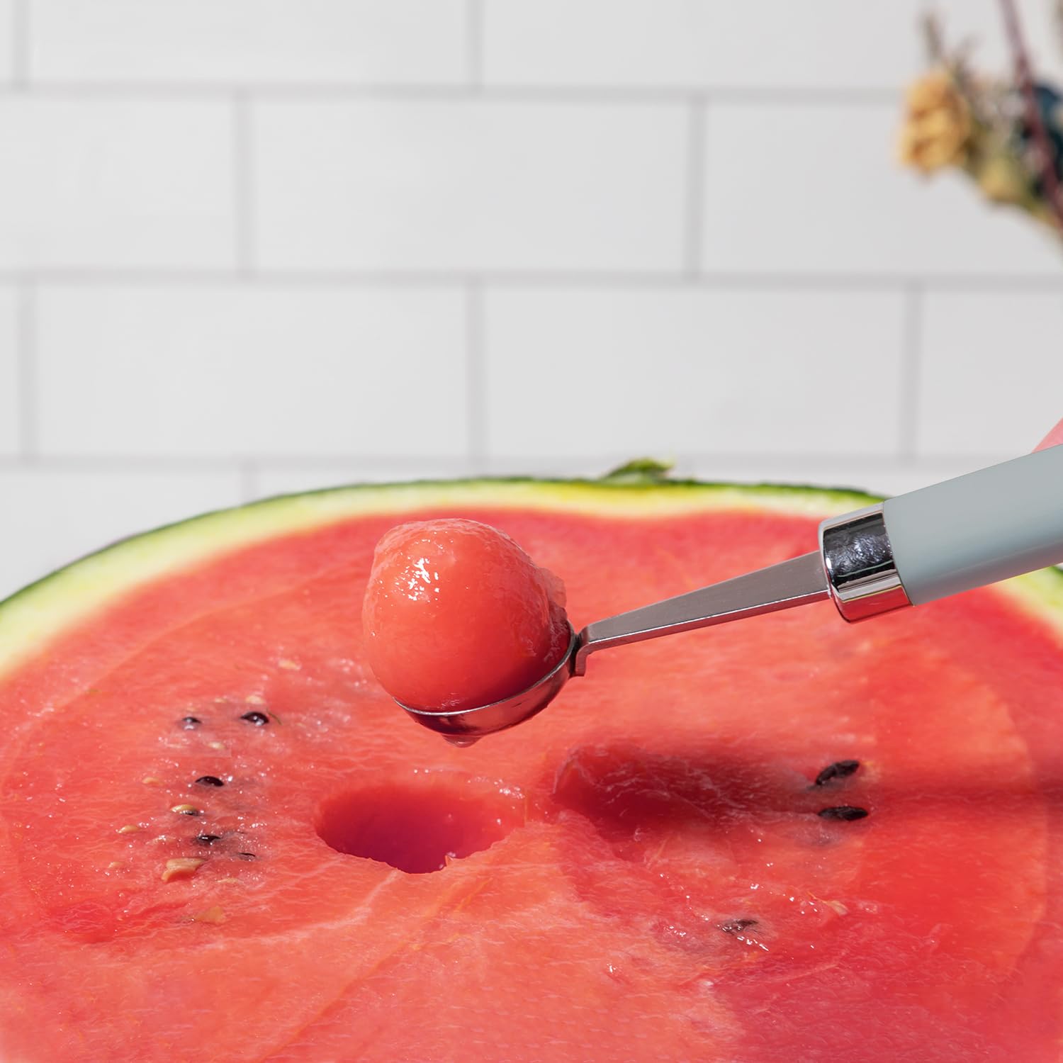 Premium Stainless Steel Melon Baller with Non-Slip Smooth Handle - Perfect for Scooping Fruits, Ice Cream, Cookie Dough & Meatballs - Blue Grey Kitchen Tool for Professional Chefs & Home Cooking