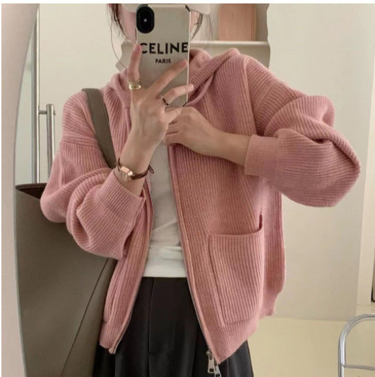 Men's Autumn Winter Zipper Hooded Sweater - Loose Fit Knitted Cardigan Jacket for Casual Wear | Warm Fleece Lined Coat for Outdoor Activities & Daily Use