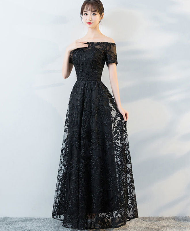 Elegant Black Tulle Lace Long Prom Dress for Women - Formal Evening Gown for Homecoming, Wedding, and Special Occasions