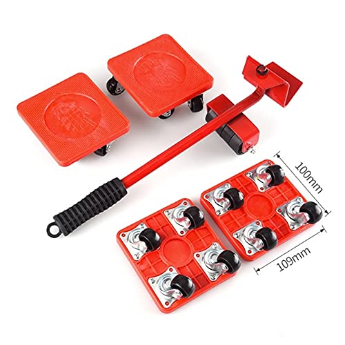 360 Degree Professional Furniture Mover Tool Set - Heavy Duty 4 Wheeled Roller with Universal Pulley & 1 Bar Tool Kit (4pcs) - Perfect for Home Moving, Warehouse Logistics, and DIY Furniture Transportation