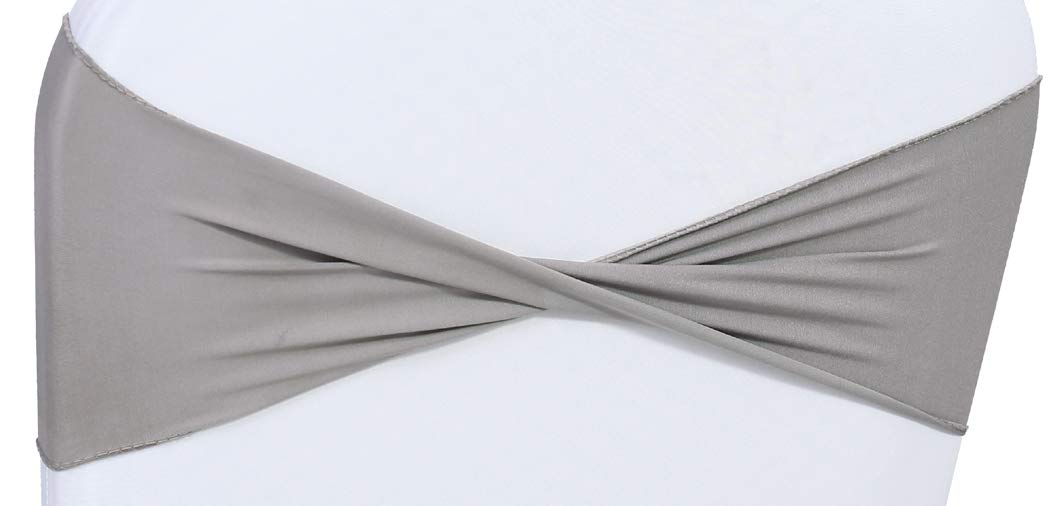 50PCS Spandex Wedding Chair Bands Sashes Bow Tie Set - Silver Gray for Wedding Decorations, Bridal Showers & Banquet Chair Covers