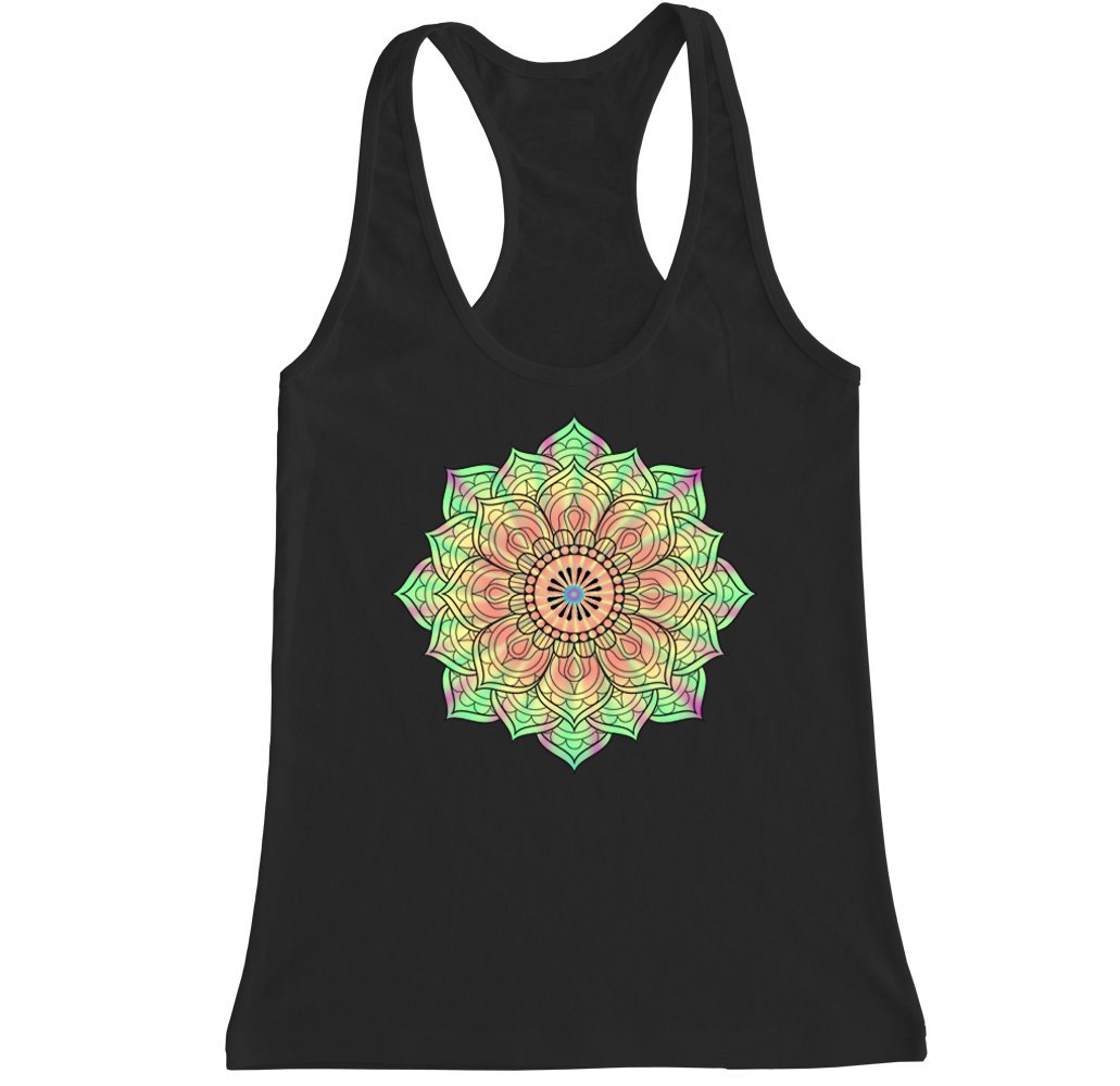 FTD Apparel Women's Mandala Print Racerback Tank Top - Yoga, Gym & Summer Casual Wear - Breathable & Comfortable Workout Shirt for Women