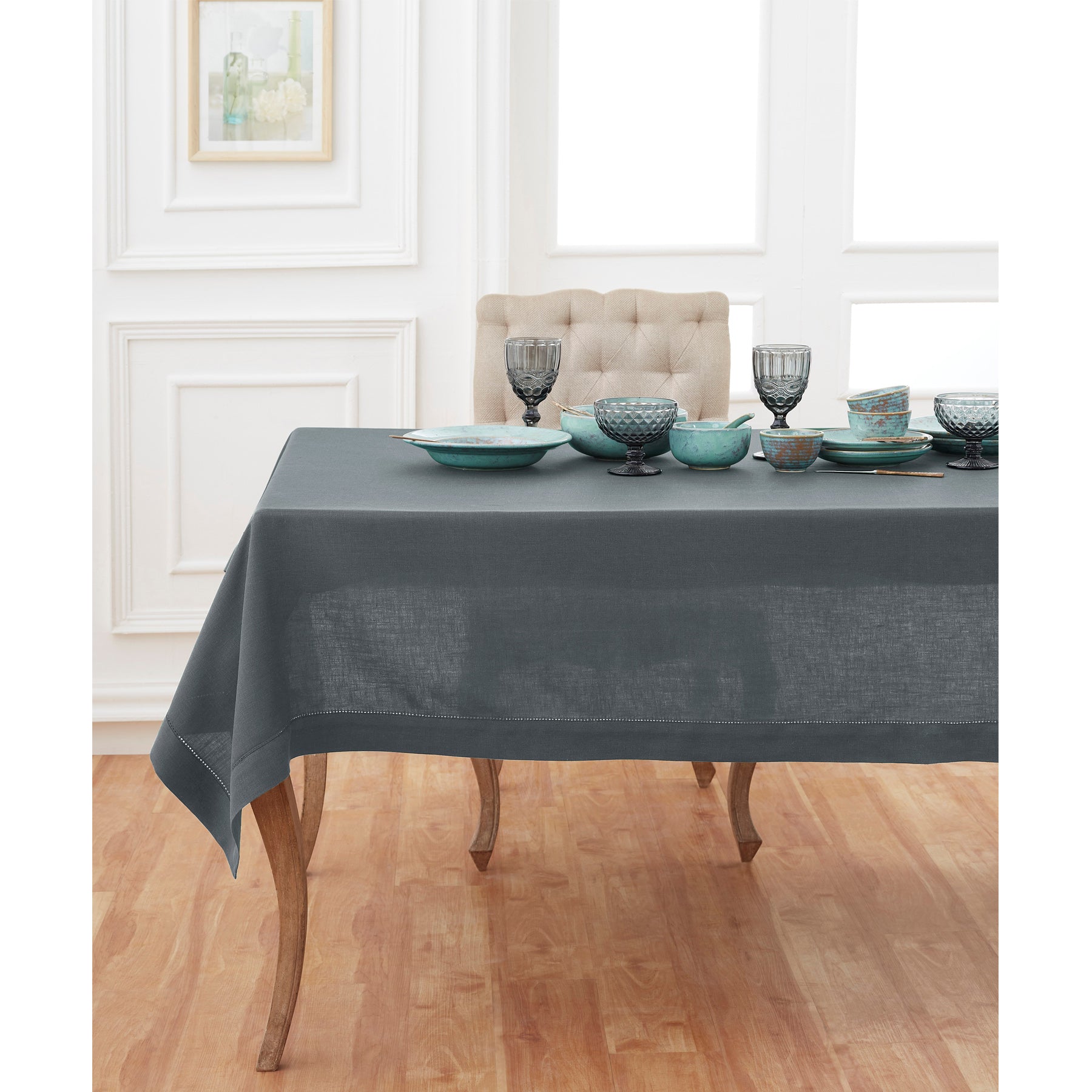 Elegant Classic Hemstitch Tablecloth - Premium Cotton Dining Table Cover for Formal & Casual Settings - Perfect for Weddings, Parties & Everyday Use