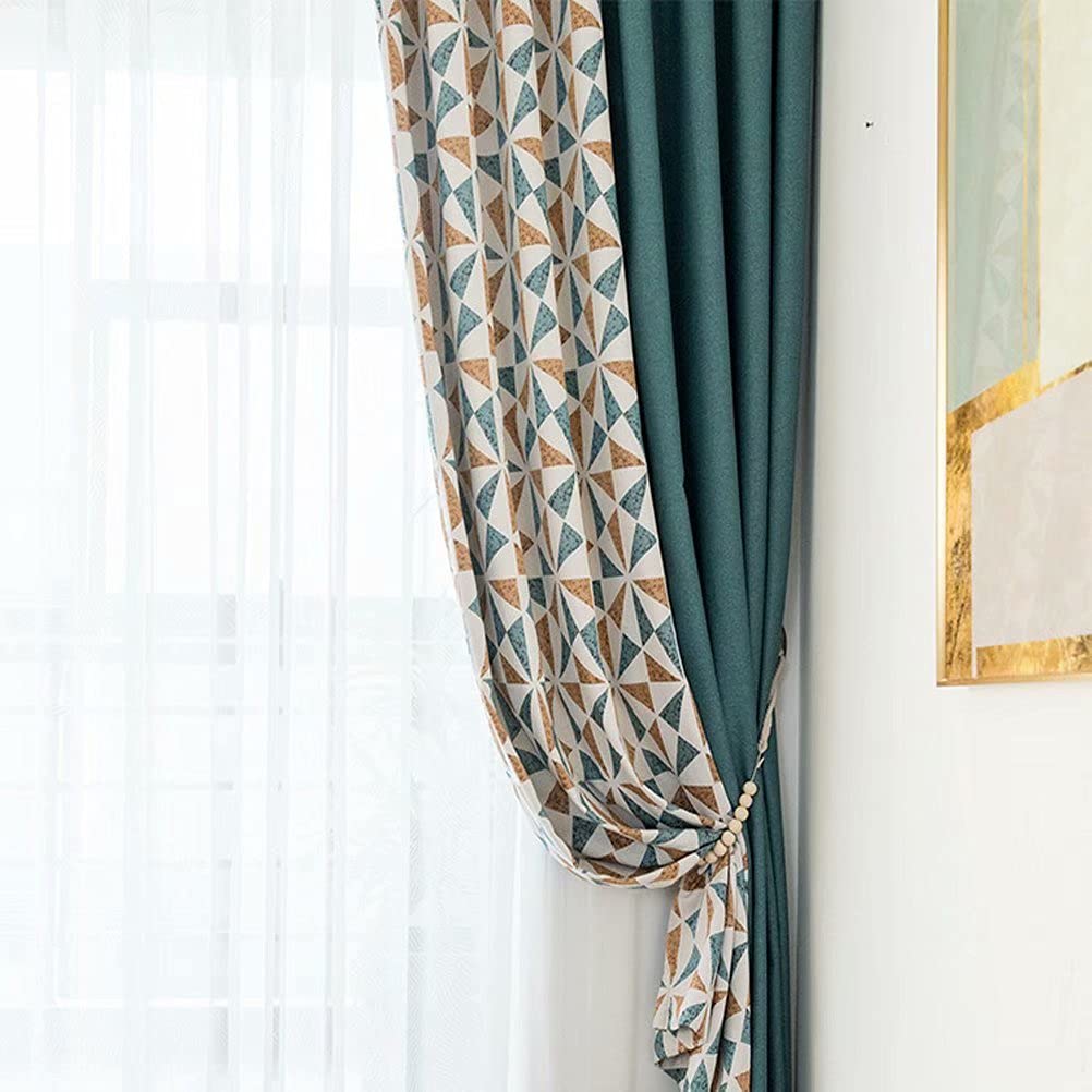 MacoHome Triangle Pattern Linen Blackout Curtains 52x84 Inches - Modern Geometric Window Drapes for Living Room, Bedroom & Nursery - Light Blocking Thermal Insulated Panels for Home Decor